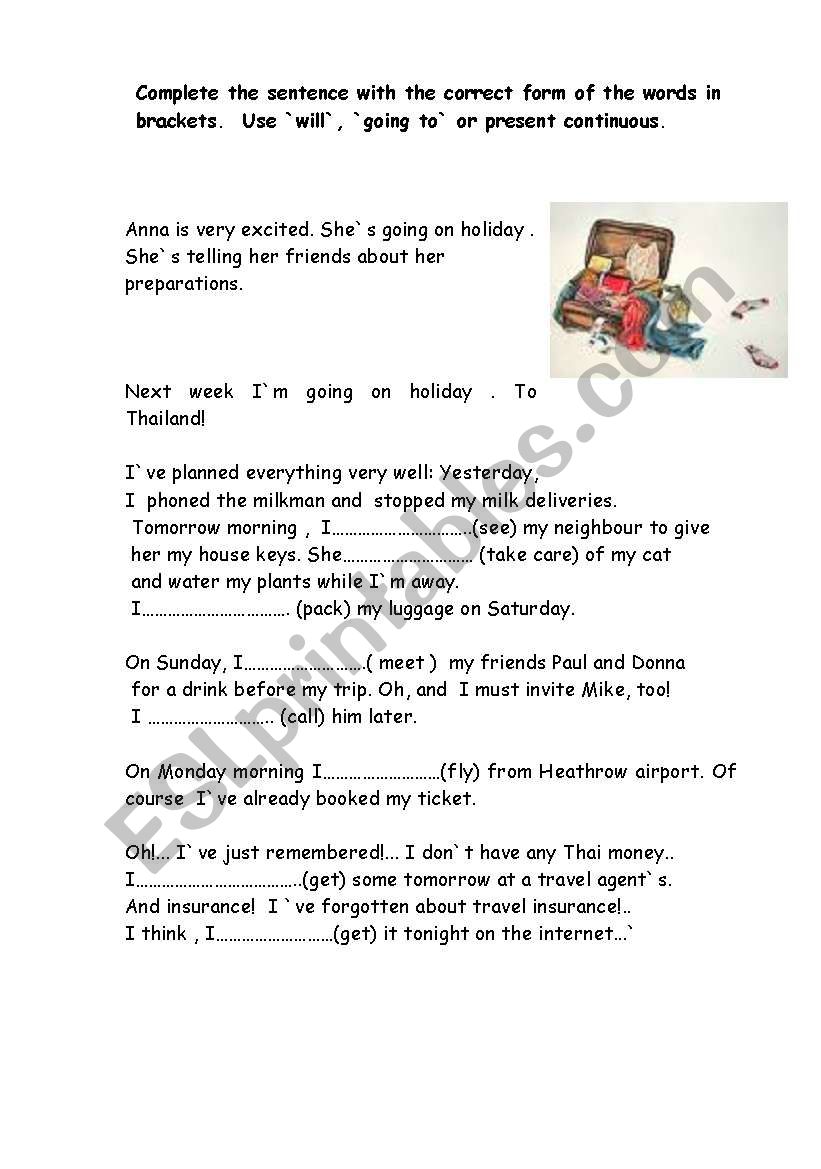 Anna`s holiday preparations worksheet